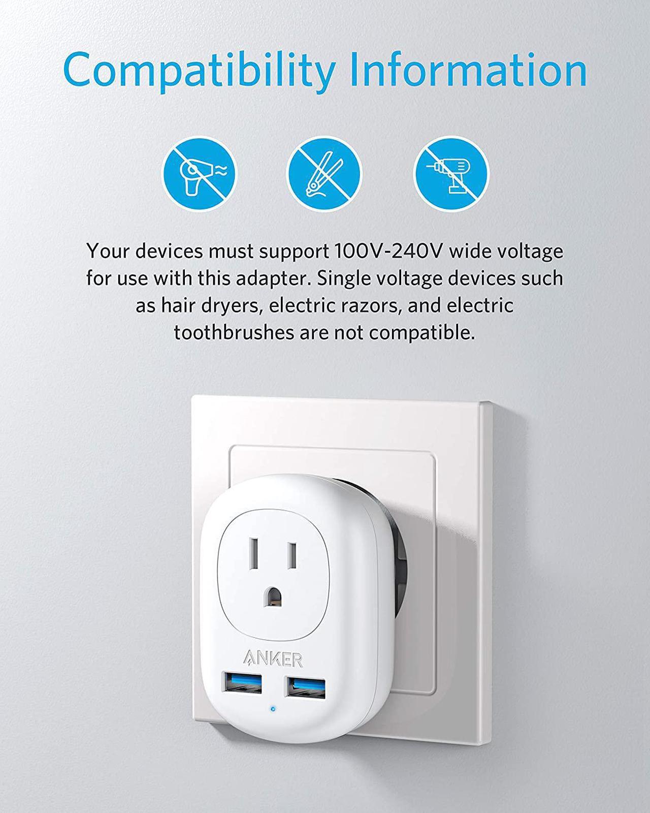 Alt view image 7 of 7 - Anker European Travel Adapter, PowerExtend USB Plug International Power Adapter with 2 USB and 1 Outlet, US to Most of Europe EU Spain Iceland Italy France Germany