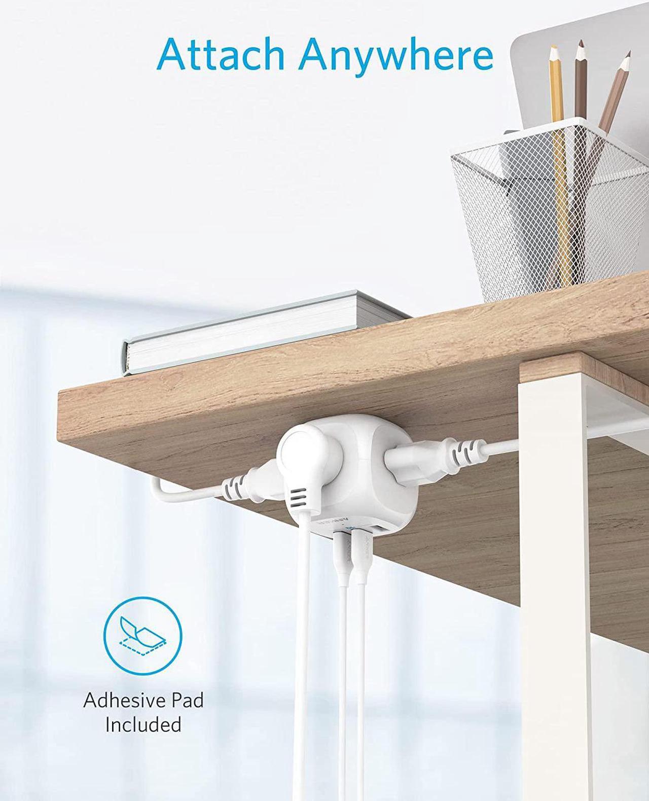 Alt view image 5 of 7 - Anker 321 Power Strip, PowerPort Cube USB with 3 Outlets and 3 USB Ports, 5 ft Extension Cord, Flat Plug, Compact for Home Office, Travel, and Dorm Rooms