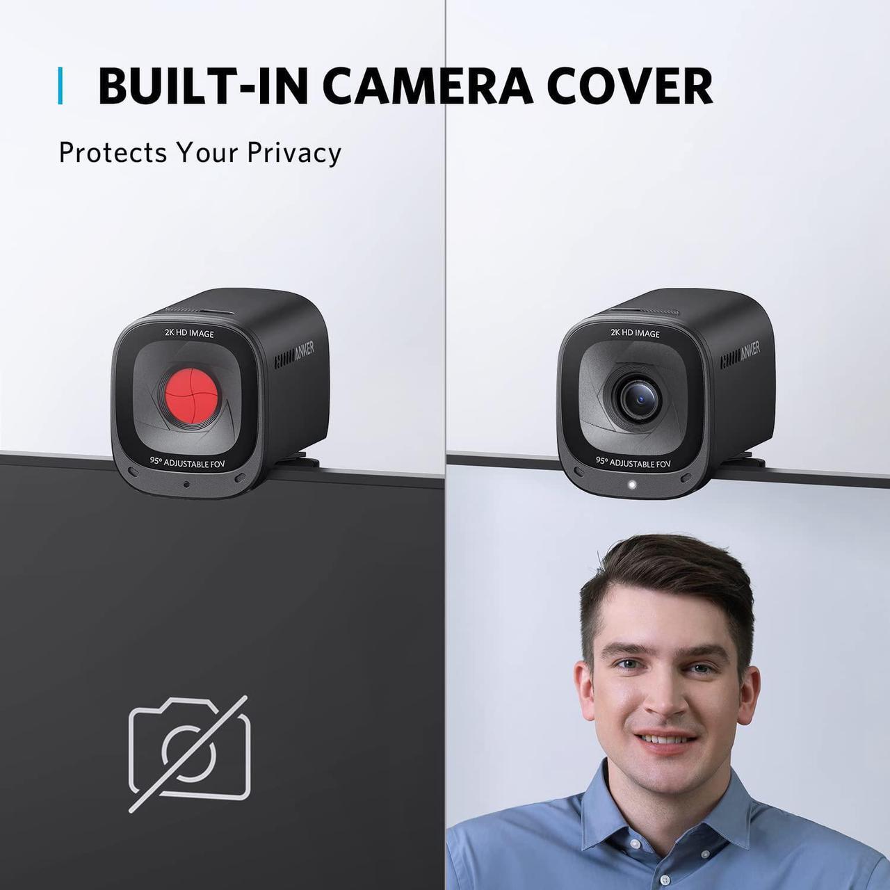 Alt view image 7 of 14 - Anker PowerConf C200 2K USB Webcam, Webcam for Laptop, Computer Camera, with AI-Noise Canceling Microphones, Stereo Mics, Adjustable Field of View, Low-Light Correction, Built-in Privacy Cover