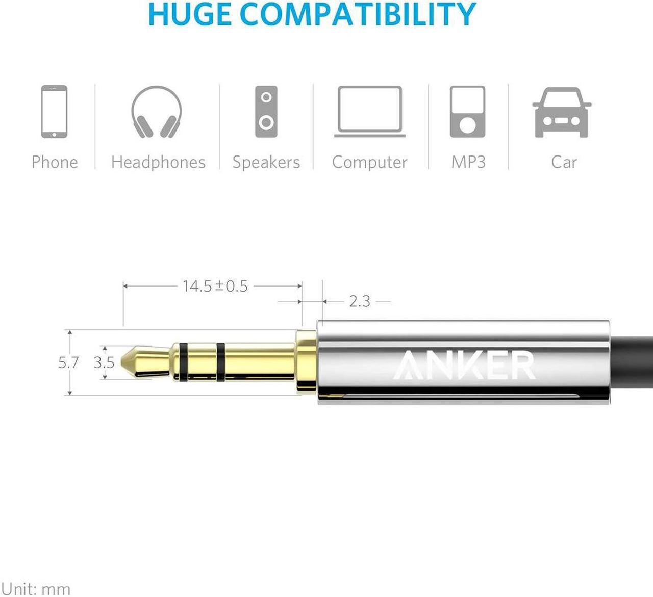 Alt view image 3 of 6 - Anker 3.5mm Premium Auxiliary Audio Cable (4ft / 1.2m) AUX Cable for Headphones, iPods, iPhones, iPads, Home / Car Stereos and More (Black)