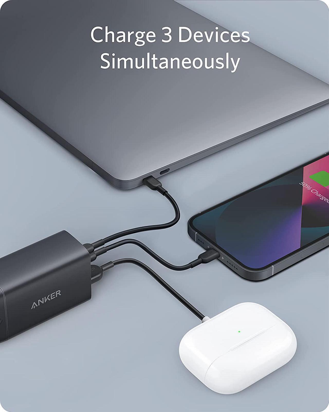Alt view image 3 of 7 - Anker USB C Charger, 735 Charger (Nano II 65W), PPS 3-Port Fast Compact Foldable Wall Charger for MacBook Pro/Air, iPad Pro, Galaxy S20/S10, Dell XPS 13, Note 20/10+, iPhone 13/Pro, Pixel, and More