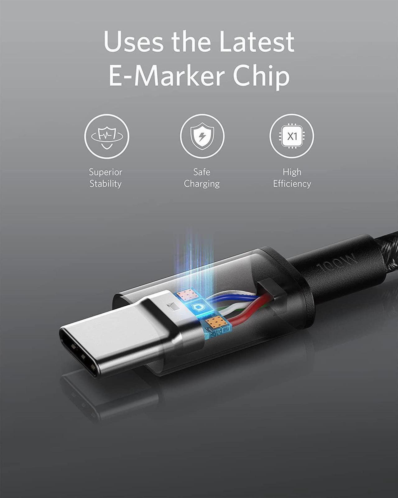 Alt view image 3 of 7 - Anker 333 USB C to USB C Cable (6ft 100W, 2-Pack), USB 2.0 Type C Charging Cable Fast Charge for MacBook Pro 2020, iPad Pro 2020, iPad Air 4, Samsung Galaxy S21, Pixel, Switch, LG, and More (Black)