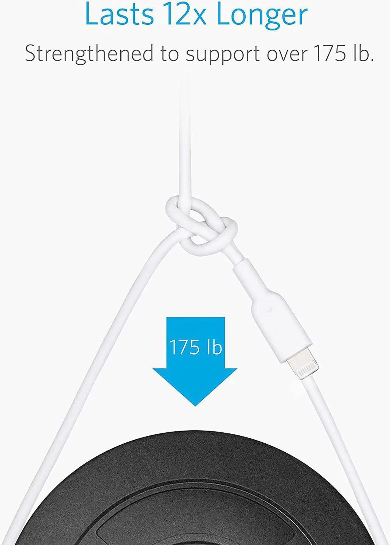 Alt view image 4 of 7 - Anker iPhone Charger Cable, Powerline II Lightning Cable (10ft), Durable Cable, MFi Certified for iPhone X / 8/8 Plus /7/7 Plus / 6/6 Plus / 5s (White), iPad 8, and More