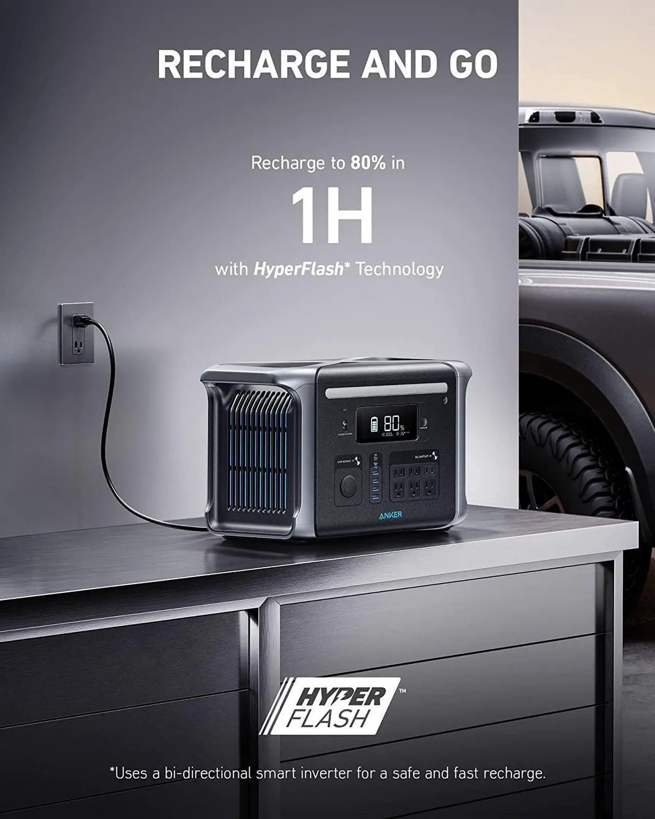 Alt view image 5 of 7 - Anker 757 Portable Power Station, Powerhouse 1229Wh LiFePO4 Battery, 1500W Solar Generator with 6 AC Outlets (Solar Panel Optional), 2 USB-C Ports 100W Max, LED Light for Camping, RV, Power Outage