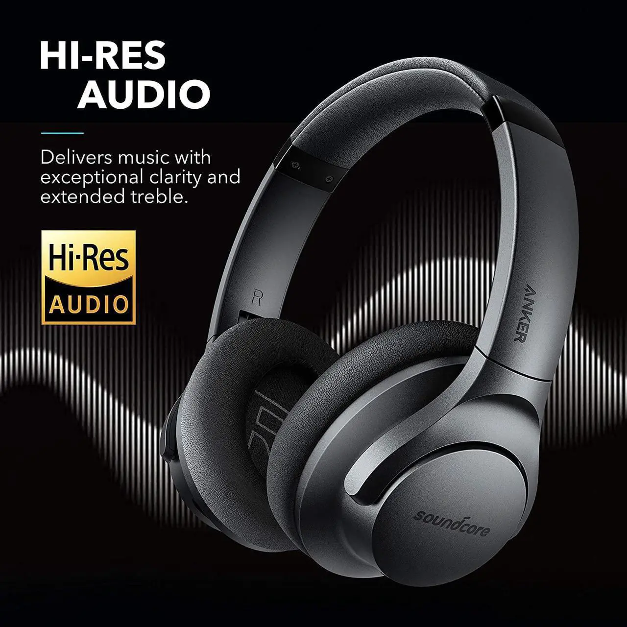 Alt view image 2 of 6 - Anker Soundcore Life Q20 Hybrid Active Noise Cancelling Headphones, Wireless Over Ear Bluetooth Headphones with 40H Playtime, Hi-Res Audio, Deep Bass, Memory Foam Ear Cups and Headband (Renewed)