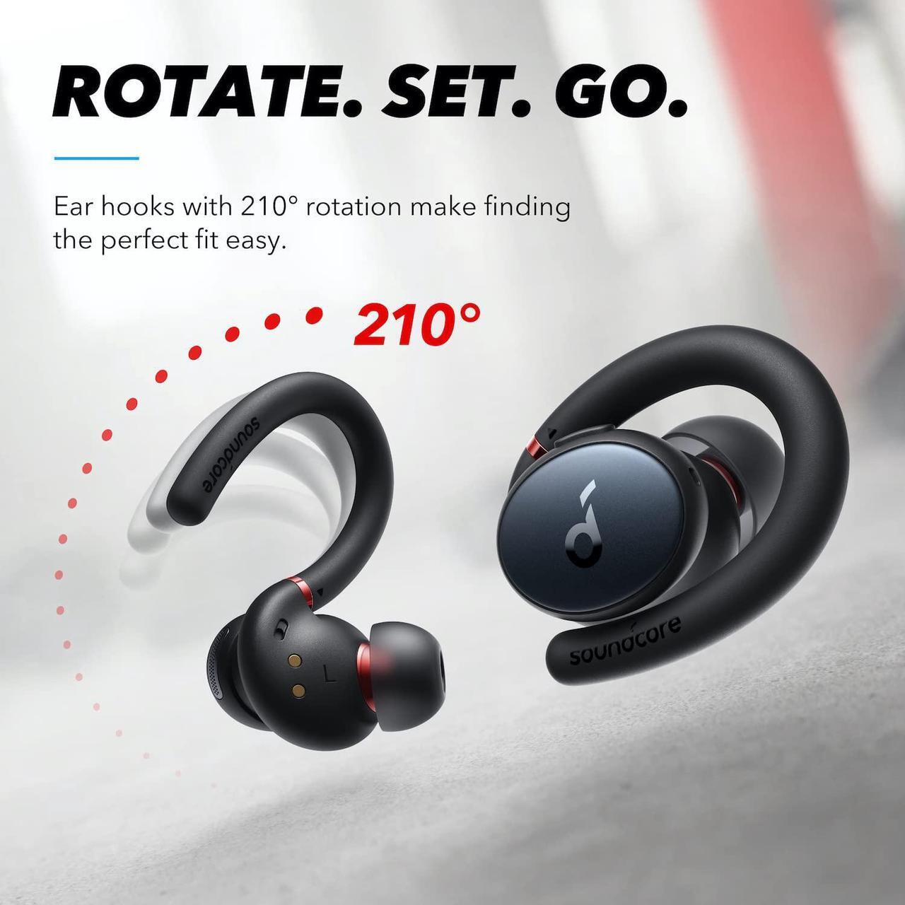 Alt view image 2 of 6 - Soundcore by Anker, Soundcore Sport X10 True Wireless Bluetooth 5.2 Workout Headphones, Rotatable Ear Hooks, Deep Bass, IPX7 Waterproof, Sweatproof, 32H Play, Fast Charge, Sport Earbuds, Gym, Running