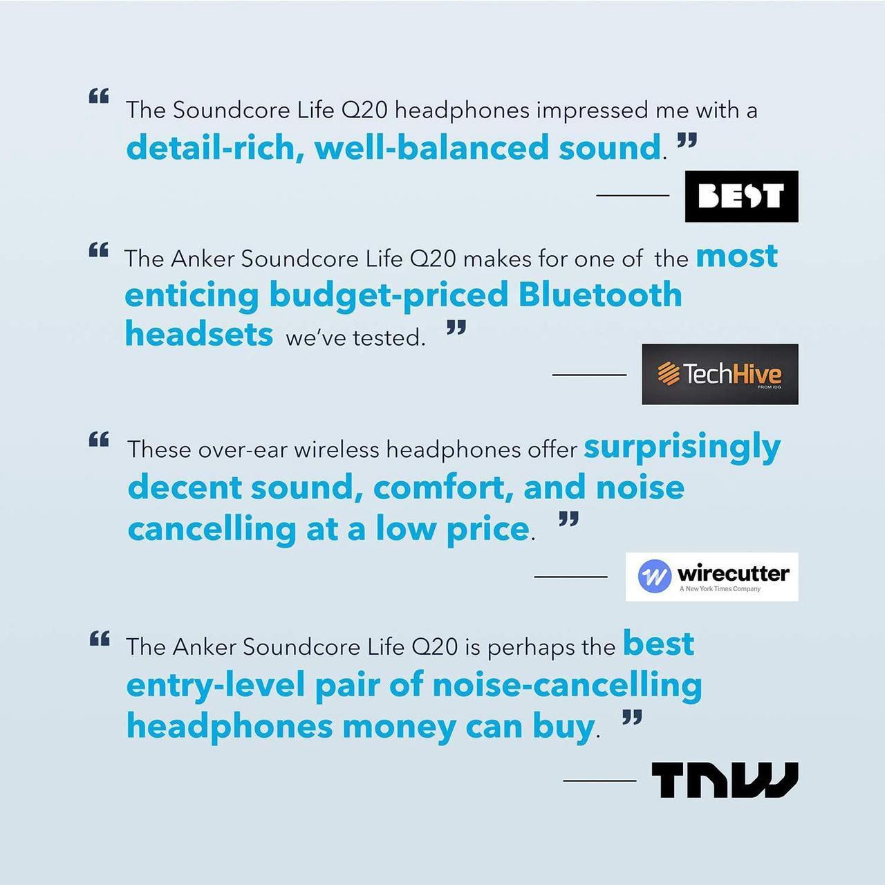 Alt view image 6 of 6 - Anker Soundcore Life Q20 Hybrid Active Noise Cancelling Headphones, Wireless Over Ear Bluetooth Headphones with 40H Playtime, Hi-Res Audio, Deep Bass, Memory Foam Ear Cups and Headband (Renewed)