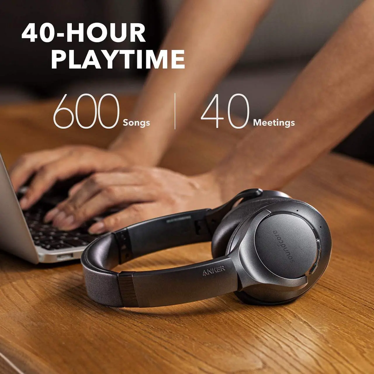 Alt view image 5 of 6 - Anker Soundcore Life Q20 Hybrid Active Noise Cancelling Headphones, Wireless Over Ear Bluetooth Headphones with 40H Playtime, Hi-Res Audio, Deep Bass, Memory Foam Ear Cups and Headband (Renewed)