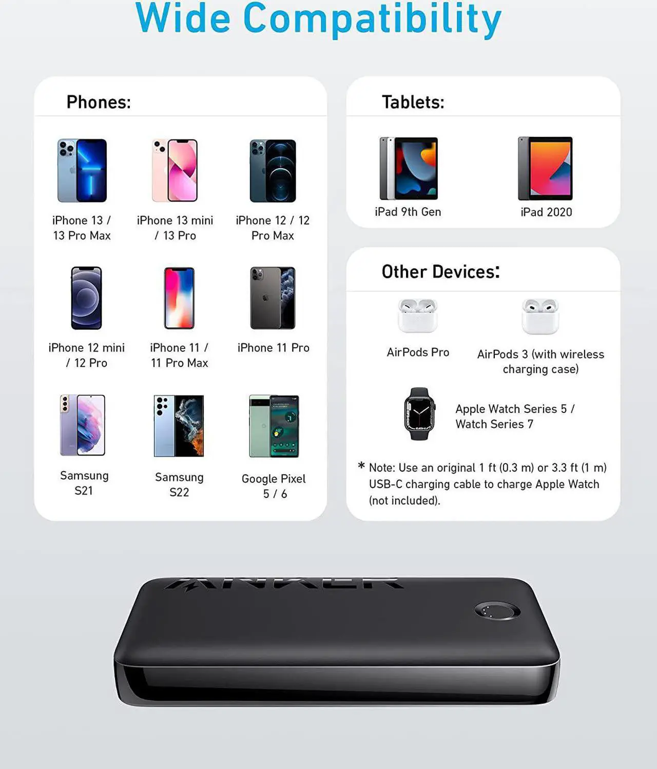 Alt view image 5 of 7 - Anker 335 Power Bank (PowerCore 20K), 20W Portable Charger with USB-C Fast Charging, 20000mAh, Works for iPhone 13/12 Series, Samsung, iPad Pro, AirPods, Apple Watch, and More