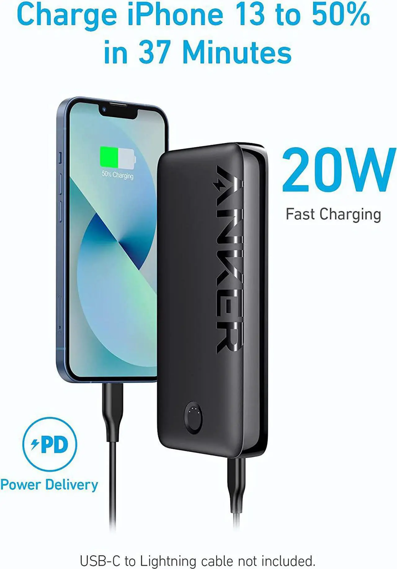 Alt view image 3 of 7 - Anker 335 Power Bank (PowerCore 20K), 20W Portable Charger with USB-C Fast Charging, 20000mAh, Works for iPhone 13/12 Series, Samsung, iPad Pro, AirPods, Apple Watch, and More
