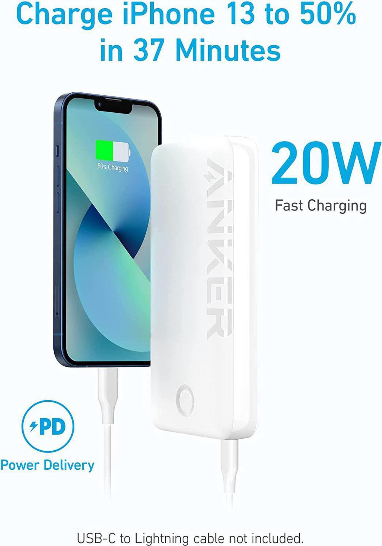 Alt view image 3 of 6 - Anker 335 Power Bank (PowerCore 20K), 20W Portable Charger with USB-C Fast Charging, 20000mAh, Works for iPhone 13/12 Series, Samsung, iPad Pro, AirPods, Apple Watch, and More White
