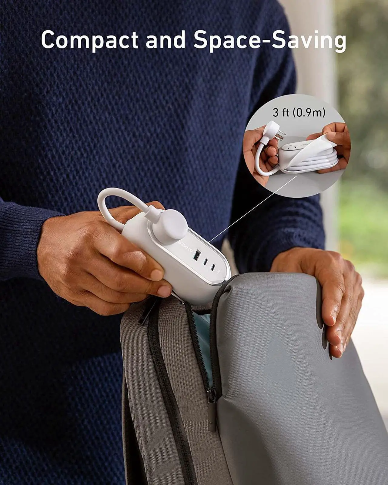 Alt view image 4 of 6 - Anker GanPrime 65W Charging Station, 615 USB C Power Strip for Travel and Work, 5-in-1 Power Strip with 2AC,2 USB C and 1 USB A, Power Delivery for iPhone, Samsung, iPad, MacBook, and More.(White)