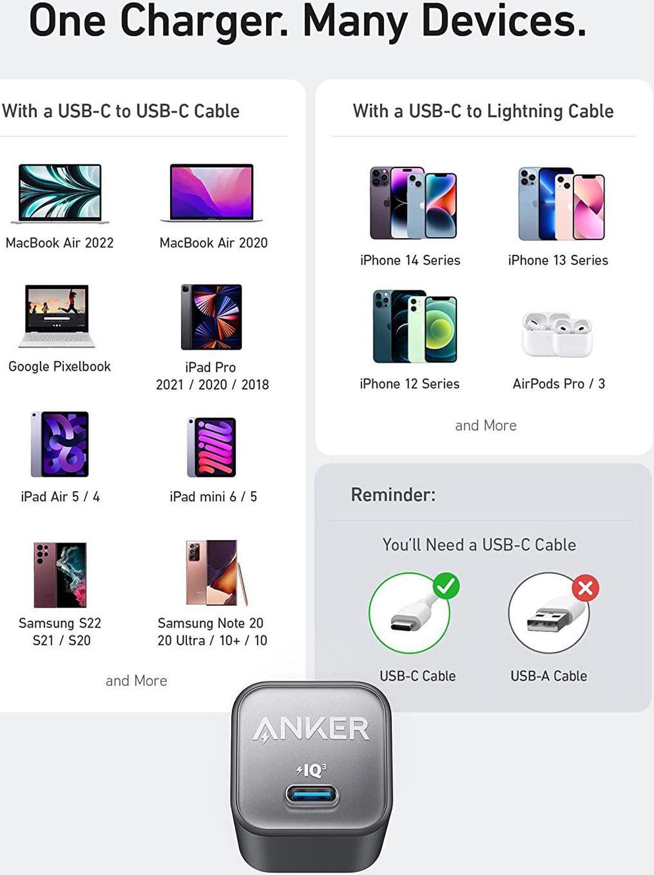 Alt view image 6 of 6 - USB C GaN Charger 30W, Anker 511 Charger (Nano 3), PIQ 3.0 Foldable PPS Fast Charger for iPhone 15/15 Pro/14/14 Pro Max/13, Galaxy, iPad (Cable Not Included)-Phantom Black