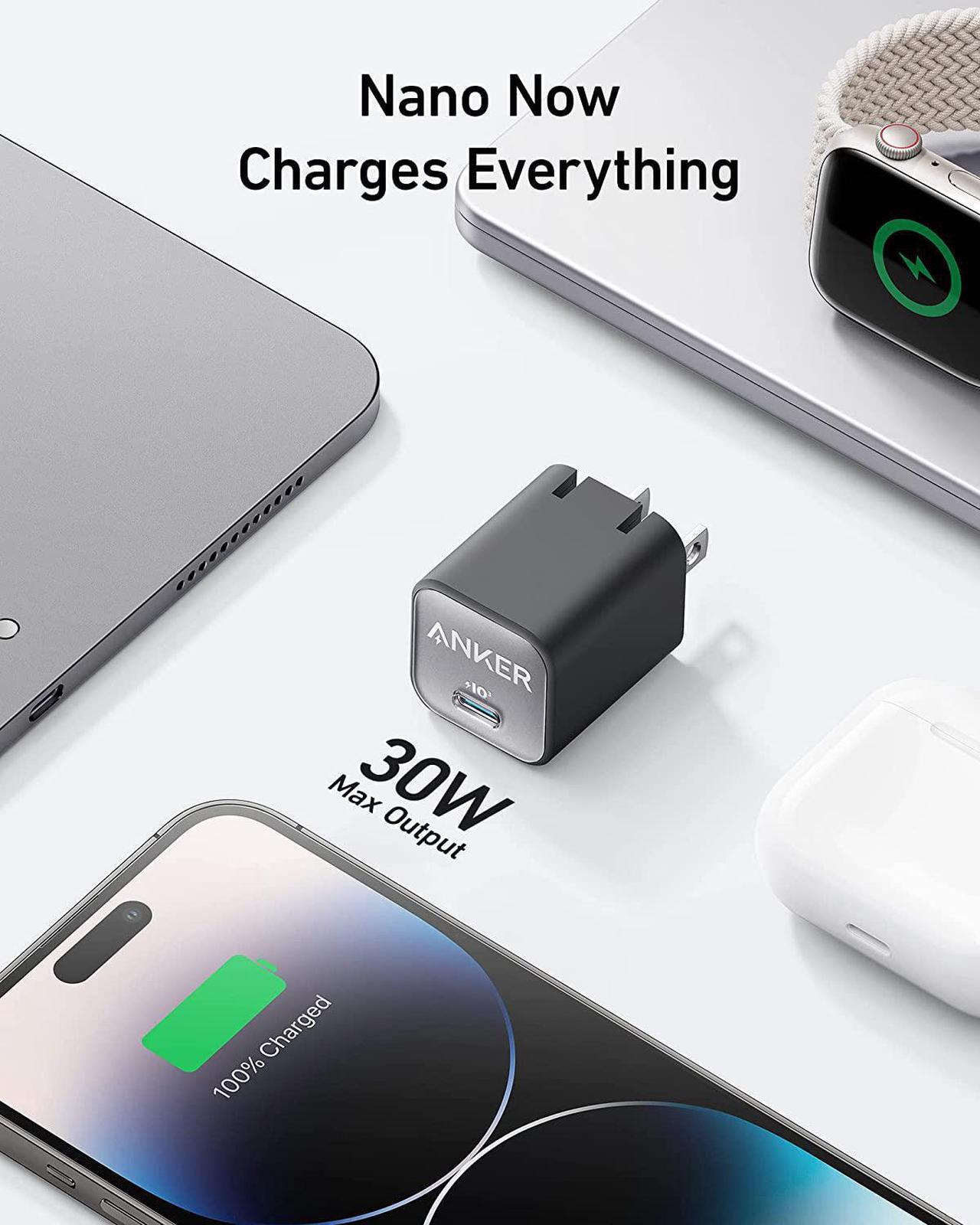 Alt view image 2 of 6 - USB C GaN Charger 30W, Anker 511 Charger (Nano 3), PIQ 3.0 Foldable PPS Fast Charger for iPhone 15/15 Pro/14/14 Pro Max/13, Galaxy, iPad (Cable Not Included)-Phantom Black