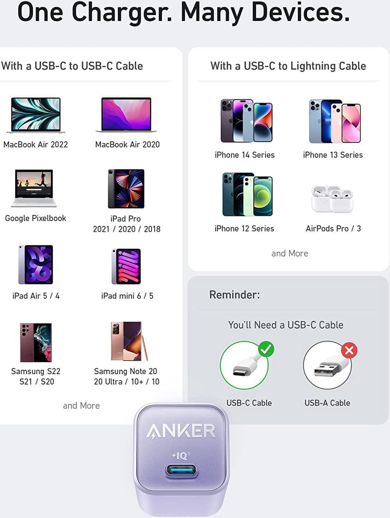 Alt view image 6 of 6 - USB C GaN Charger 30W, Anker 511 Charger (Nano 3), PIQ 3.0 Foldable PPS Fast Charger for iPhone 15/15 Pro/14/14 Pro Max/13, Galaxy, iPad (Cable Not Included) - Misty Blue