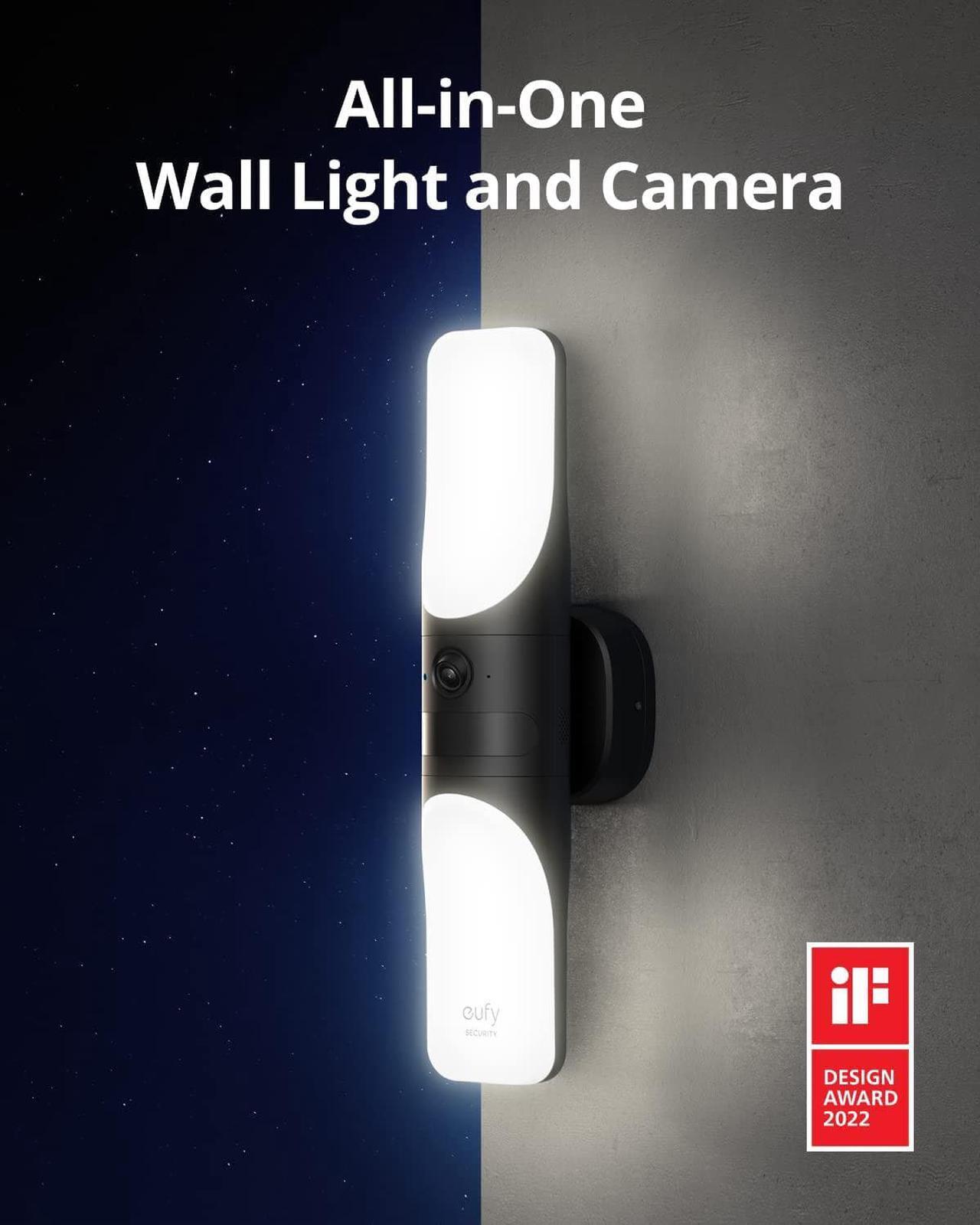 Alt view image 2 of 7 - eufy Security S100 Wired Wall Light Cam, Security Camera Outdoor, 2K Camera with 1200 Lumen Light, Color Night Vision, Motion Activated Light, AI Smart Detection, IP65 Waterproof, No Monthly Fee