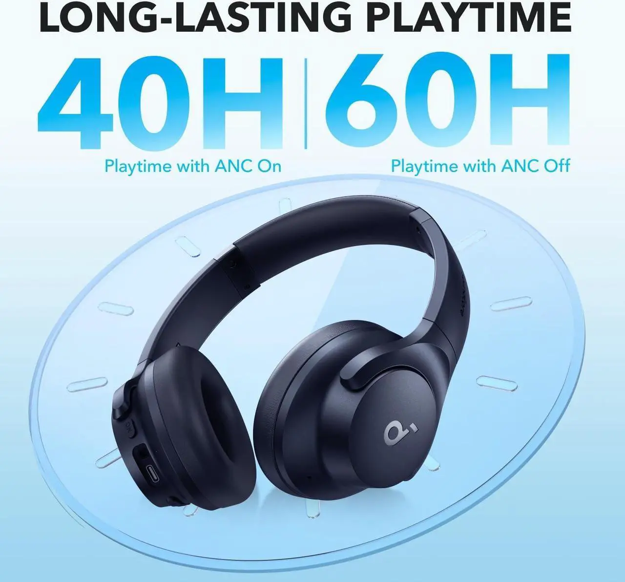 Alt view image 5 of 7 - soundcore by Anker Q20i Hybrid Active Noise Cancelling Headphones, Wireless Over-Ear Bluetooth, 40H Long ANC Playtime, Hi-Res Audio, Big Bass, Customize via an App, Transparency Mode - Blue