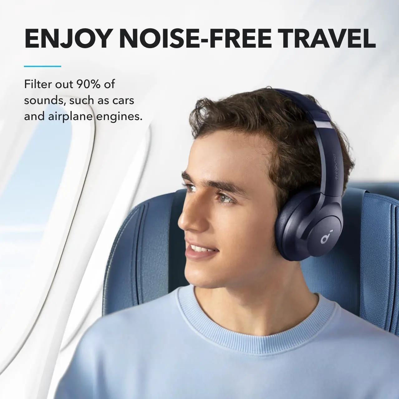 Alt view image 2 of 7 - soundcore by Anker Q20i Hybrid Active Noise Cancelling Headphones, Wireless Over-Ear Bluetooth, 40H Long ANC Playtime, Hi-Res Audio, Big Bass, Customize via an App, Transparency Mode - Blue