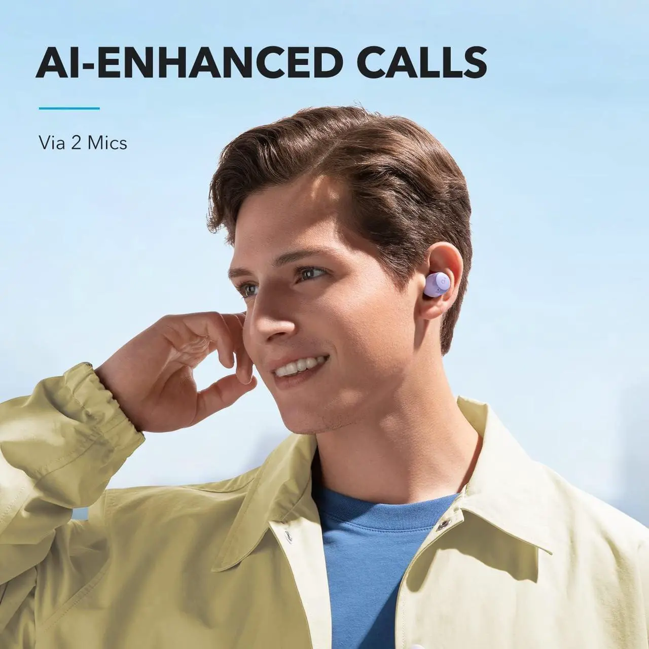 Alt view image 6 of 7 - Soundcore by Anker A20i True Wireless Earbuds, Bluetooth 5.3, App, Customized Sound, 28H Long Playtime, Water-Resistant, 2 Mics for AI Clear Calls, Single Earbud Mode Purple