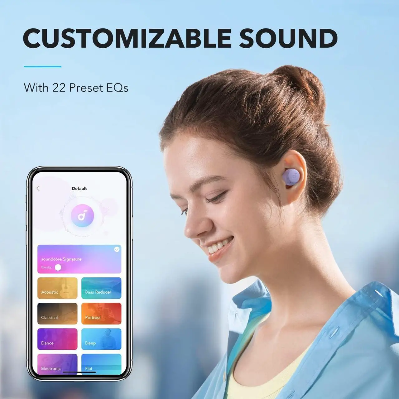 Alt view image 2 of 7 - Soundcore by Anker A20i True Wireless Earbuds, Bluetooth 5.3, App, Customized Sound, 28H Long Playtime, Water-Resistant, 2 Mics for AI Clear Calls, Single Earbud Mode Purple