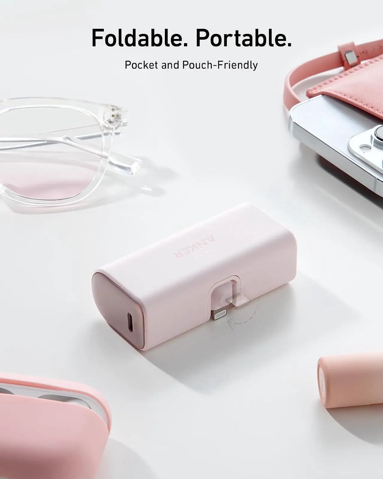 Alt view image 2 of 6 - Anker Nano Power Bank with Built-in Lightning Connector, Portable Charger 5,000mAh MFi Certified 12W, Compatible with iPhone 14/14 Pro / 14 Plus / 14 Pro Max, iPhone 13 and 12 Series Pink