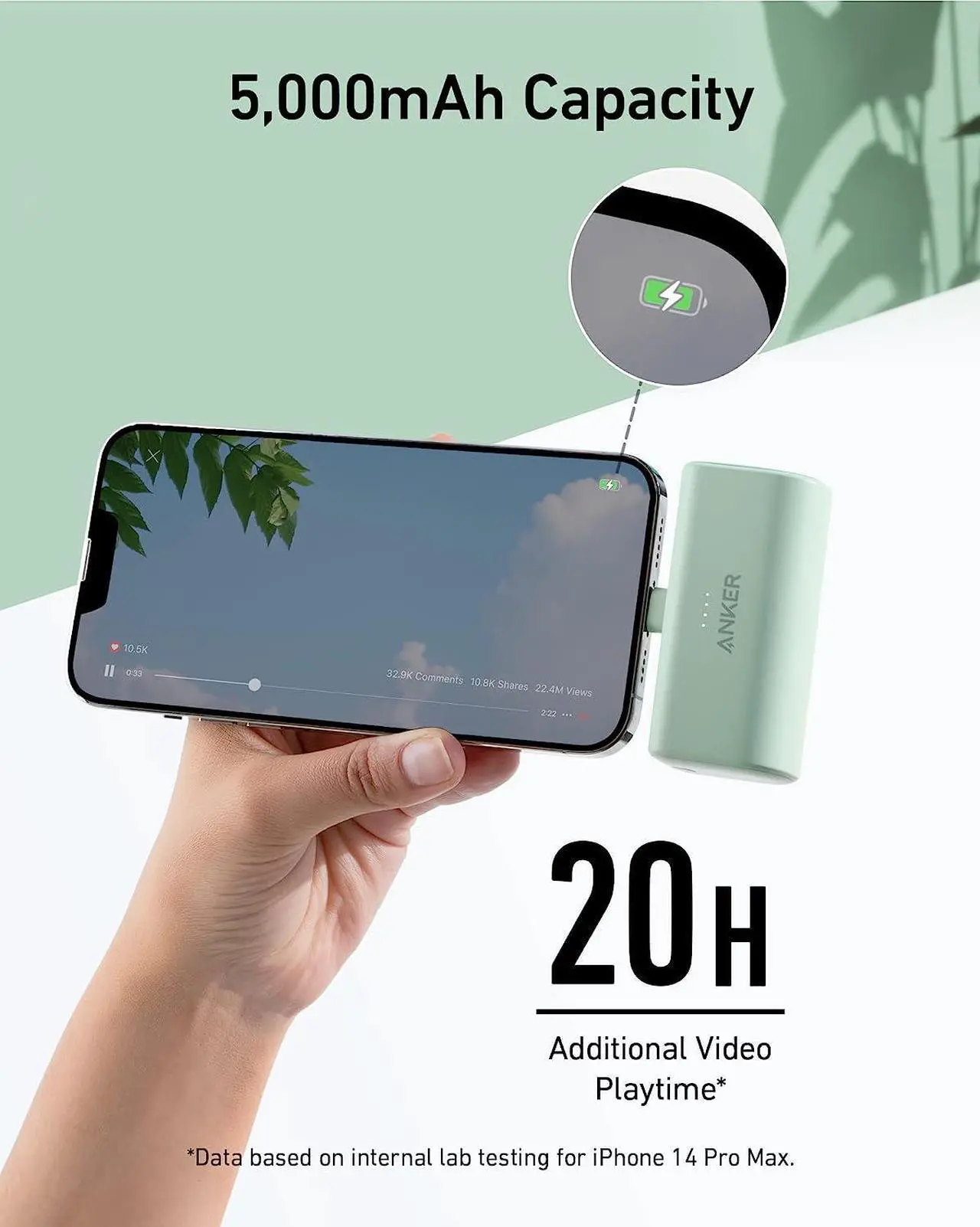 Alt view image 6 of 6 - Anker Nano Power Bank with Built-in Lightning Connector, Portable Charger 5,000mAh MFi Certified 12W, Compatible with iPhone 14/14 Pro / 14 Plus / 14 Pro Max, iPhone 13 and 12 Series Pink