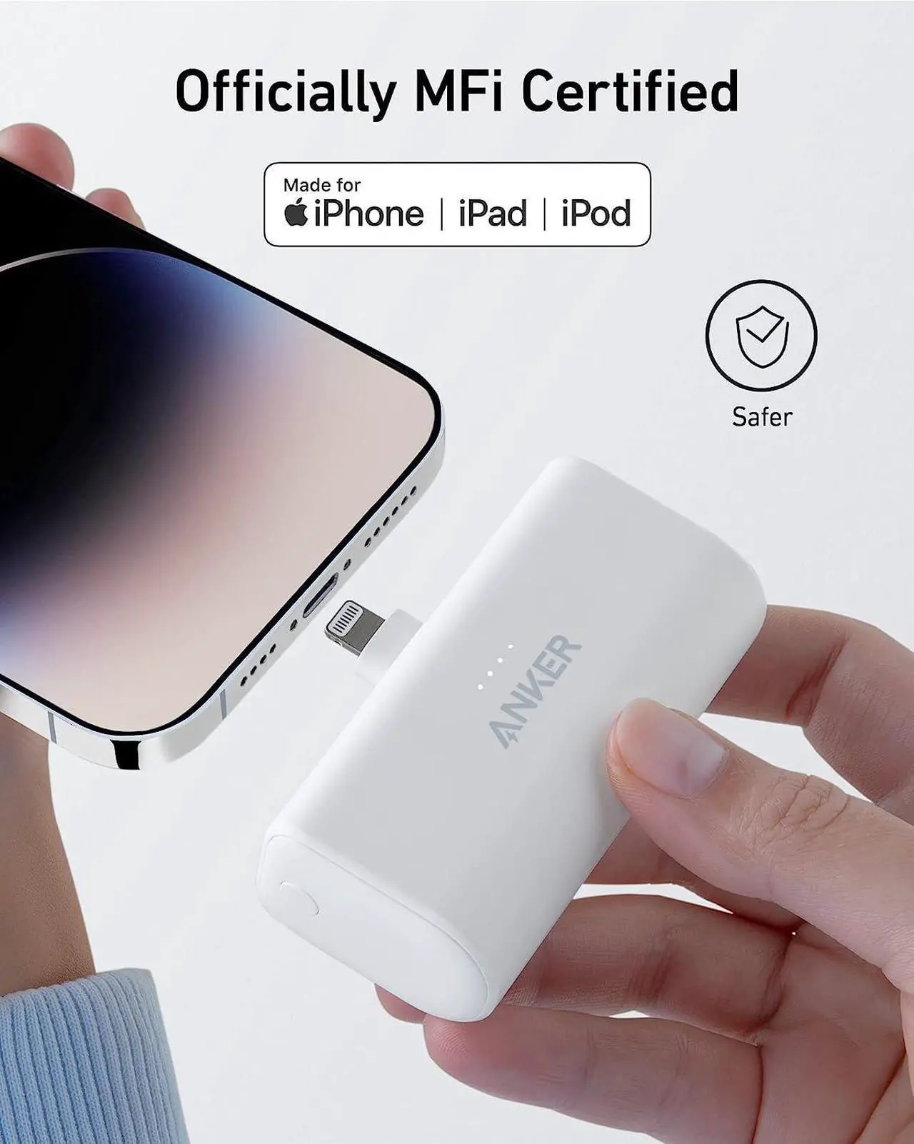 Alt view image 4 of 6 - Anker Nano Power Bank with Built-in Lightning Connector, Portable Charger 5,000mAh MFi Certified 12W, Compatible with iPhone 14/14 Pro / 14 Plus / 14 Pro Max, iPhone 13 and 12 Series Pink