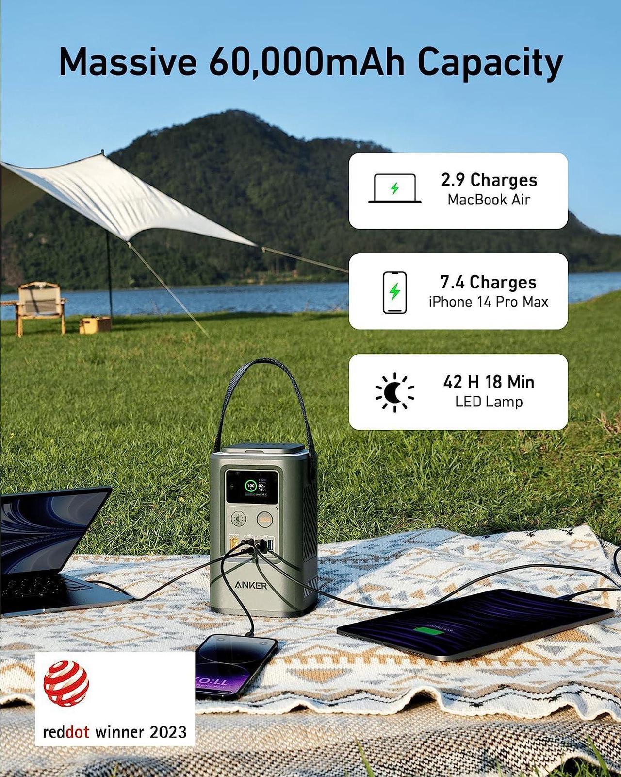 Alt view image 2 of 6 - Anker 60,000mAh 548 Power Bank (PowerCore Reserve 192Wh), LiFePO4 Portable Charger with Smart Digital Display, Retractable Auto Lighting and SOS Mode, 60W for Outdoor Camping and Emergency
