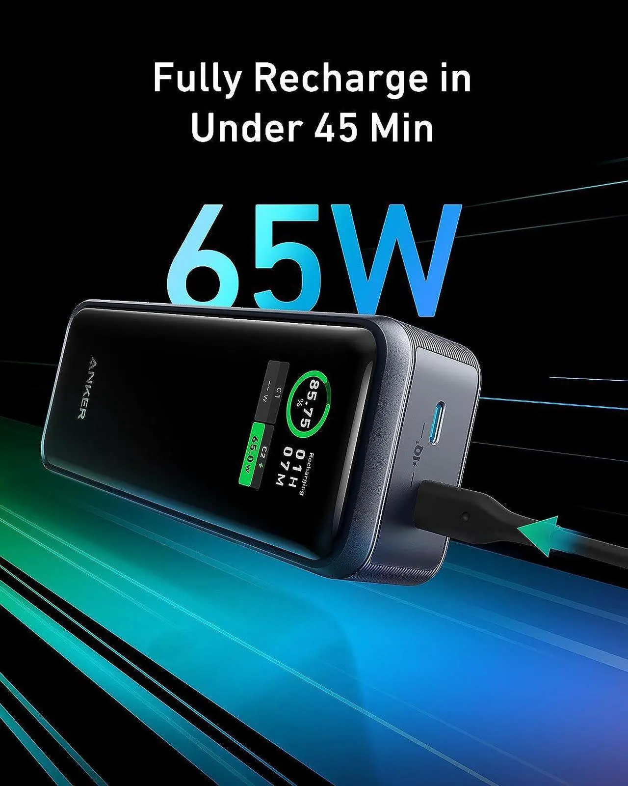 Alt view image 6 of 6 - Anker Prime Power Bank, 12,000mAh 2-Port Portable Charger with 130W Output, Smart Digital Display, Compatible with iPhone 14/13 Series, Samsung, MacBook, Dell, and More