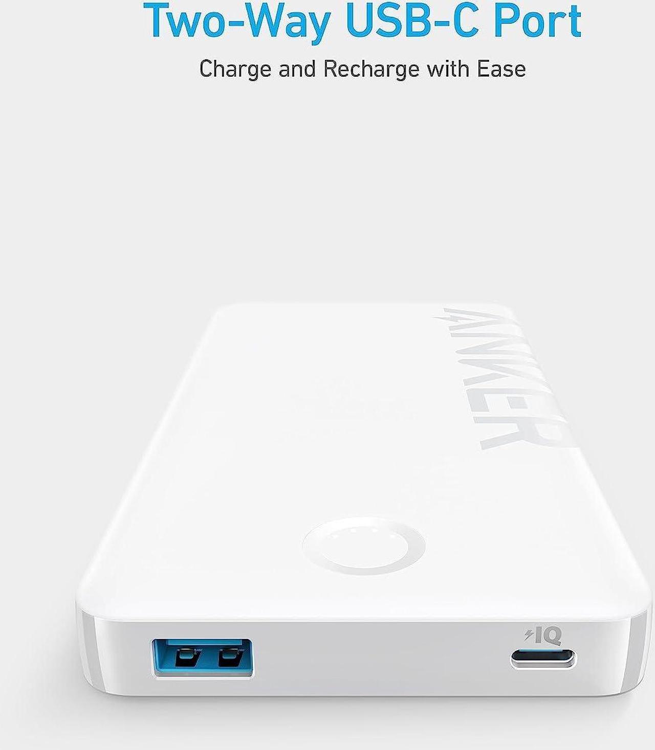 Alt view image 3 of 6 - Anker USB-C Power Bank, 10,000mAh Portable Charger (PowerCore PIQ), High-Capacity Battery Pack for iPhone 14/14 Pro / 15 Pro Max/Samsung/Pixel/LG (Cable and Charger Not Included) White