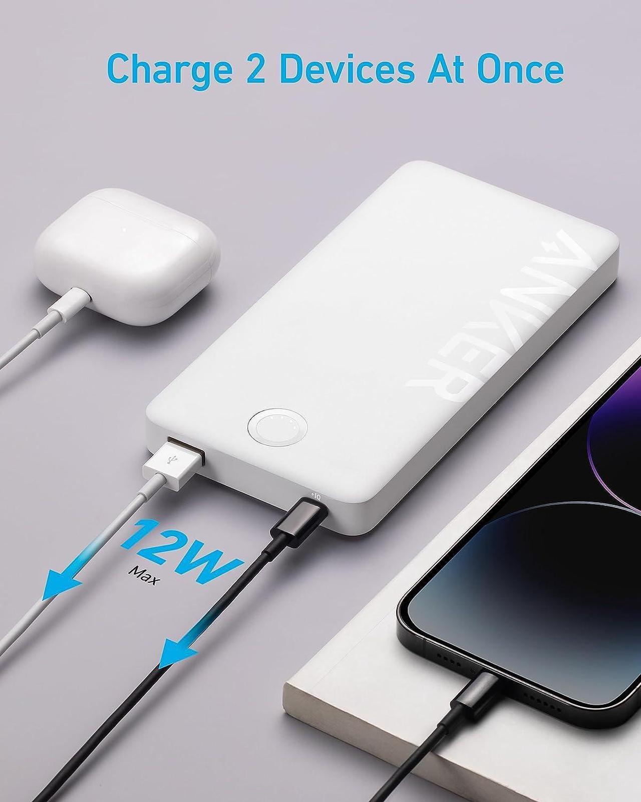 Alt view image 6 of 6 - Anker USB-C Power Bank, 10,000mAh Portable Charger (PowerCore PIQ), High-Capacity Battery Pack for iPhone 14/14 Pro / 15 Pro Max/Samsung/Pixel/LG (Cable and Charger Not Included) White
