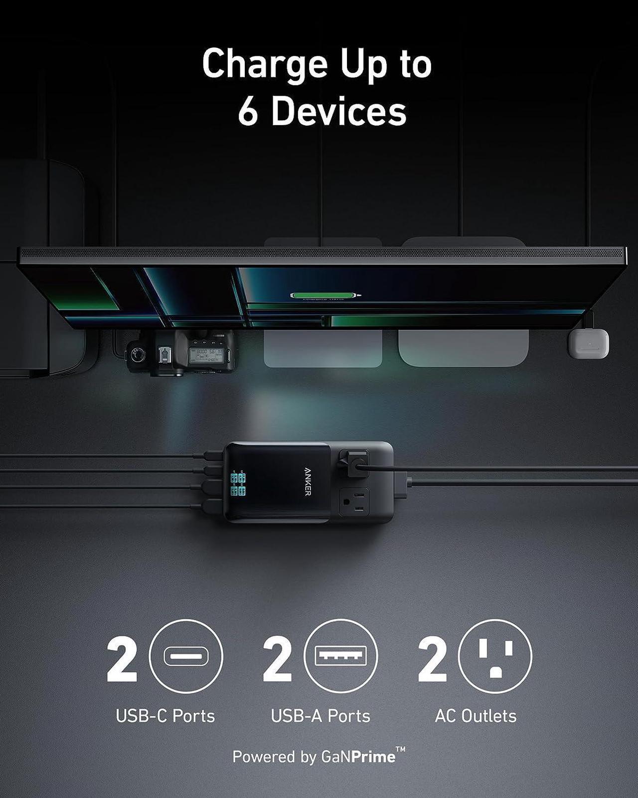 Alt view image 2 of 6 - Anker Prime 6-in-1 USB C Charging Station, 140W Compact Power Strip for Work and Travel, 5 ft Detachable Extension Cord with 6 Ports, for iPhone 14, Galaxy, MacBook, and More (Non-Battery/Wireless)