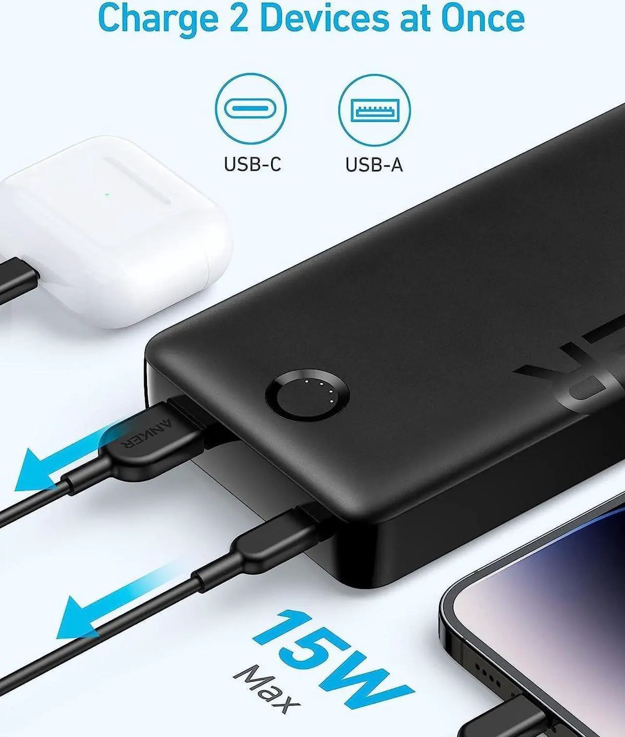 Alt view image 3 of 6 - Anker Portable Charger, 325 Power Bank (PowerCore 20K II), 20,000mAh Battery Pack with 2-Port, 15W High-Speed Charging for iPhone, Samsung Galaxy, and More