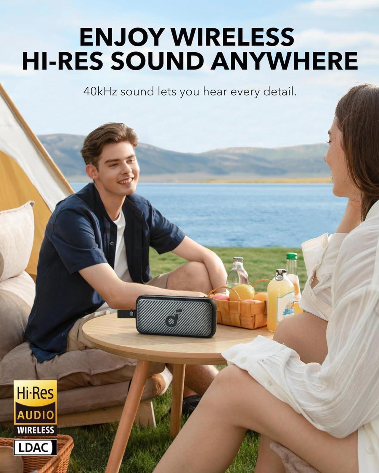 Alt view image 2 of 6 - Soundcore Motion 300 Wireless Hi-Res Portable Speaker with BassUp, Bluetooth Speaker with SmartTune Technology, 30W Stereo Sound, 13H Playback, and IPX7 Waterproof, for Backyard, Camping, and Hiking