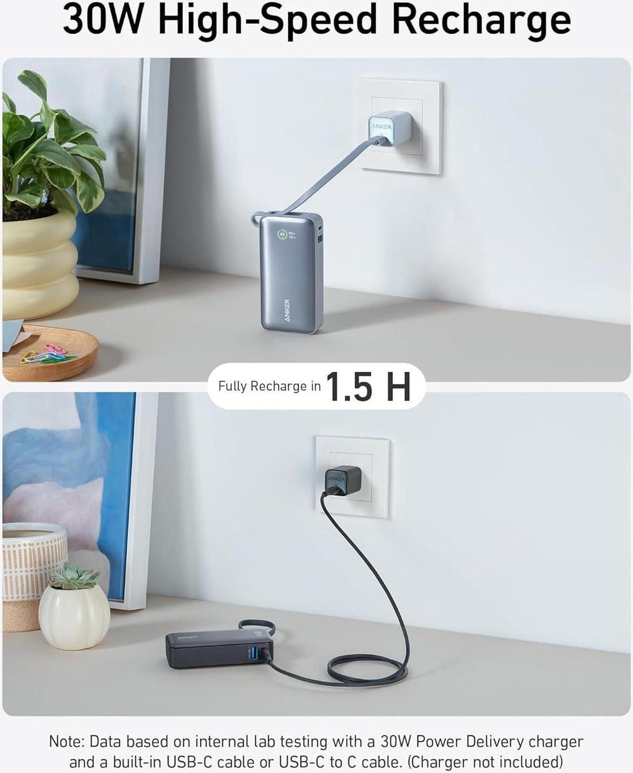 Alt view image 5 of 6 - Anker Nano Power Bank, 10,000mAh Portable Charger with Built-in USB-C Cable, PD 30W Max Output with 1 USB-C, 1 USB-A, Compatible for iPhone 15/15 Plus/15 Pro/15 Pro Max, MacBook, Galaxy, iPad