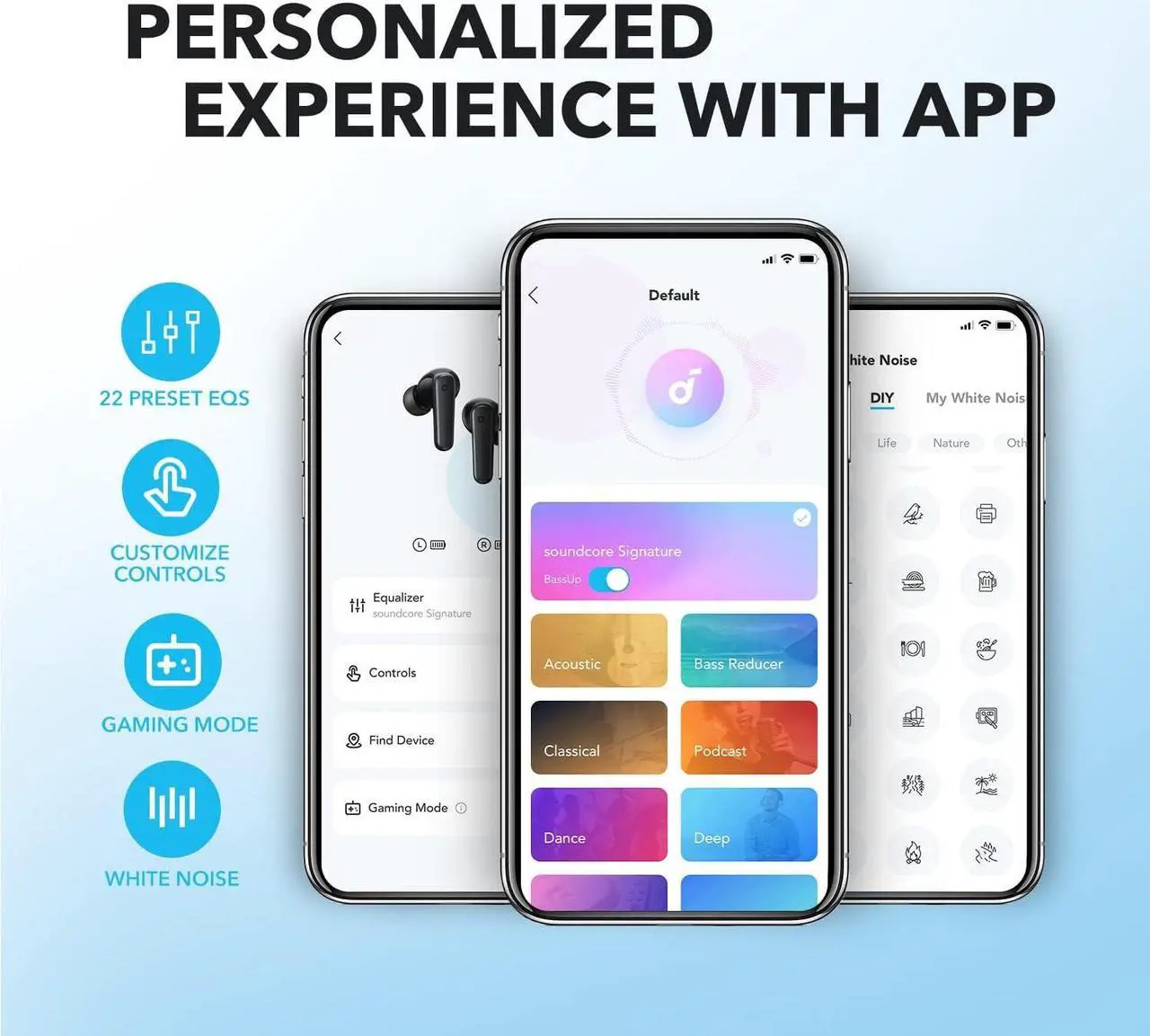 Alt view image 3 of 7 - Soundcore by Anker P20i True Wireless Earbuds, 10mm Drivers with Big Bass, Bluetooth 5.3, 30H Long Playtime, Water-Resistant, 2 Mics for AI Clear Calls, 22 Preset EQs, Customization via App Blue