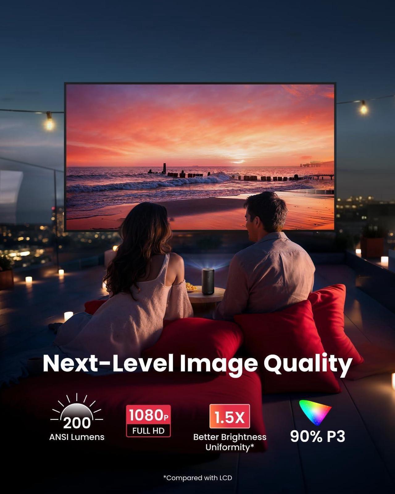 Alt view image 3 of 6 - NEBULA Capsule 3 GTV Projector, Netflix Officially Licensed, 1080P Smart Mini Projector with Wi-Fi, 2.5 Hours of Playtime, 120-Inch Display, Dolby Digital, Ultra Portable for any Space
