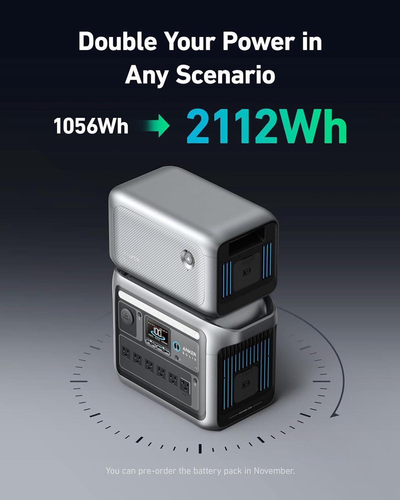 Alt view image 5 of 7 - Anker SOLIX C1000 Portable Power Station, 1800W (Peak 2400W) Solar Generator, Full Charge in 58 Min, 1056wh LiFePO4 Battery for Home Backup, Power Outages, and Outdoor Camping