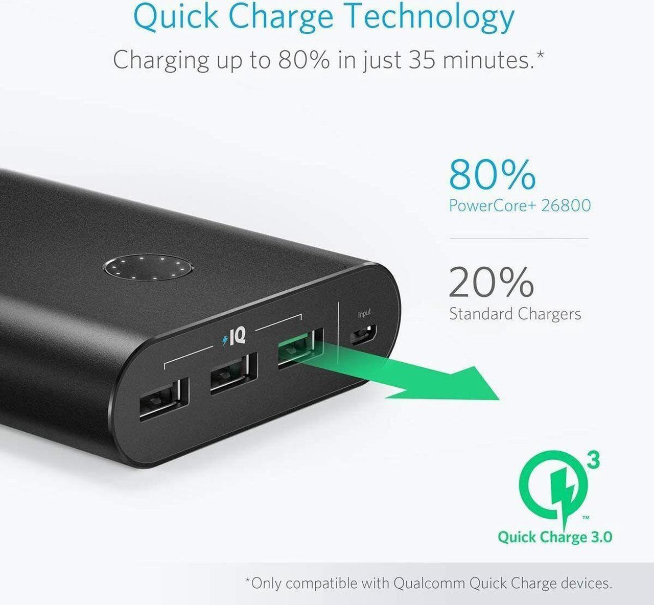 Alt view image 2 of 7 - Anker PowerCore 26800mAh Power Bank 3-Port Portable Charger Battery Backup QC3.0 (Renewed)