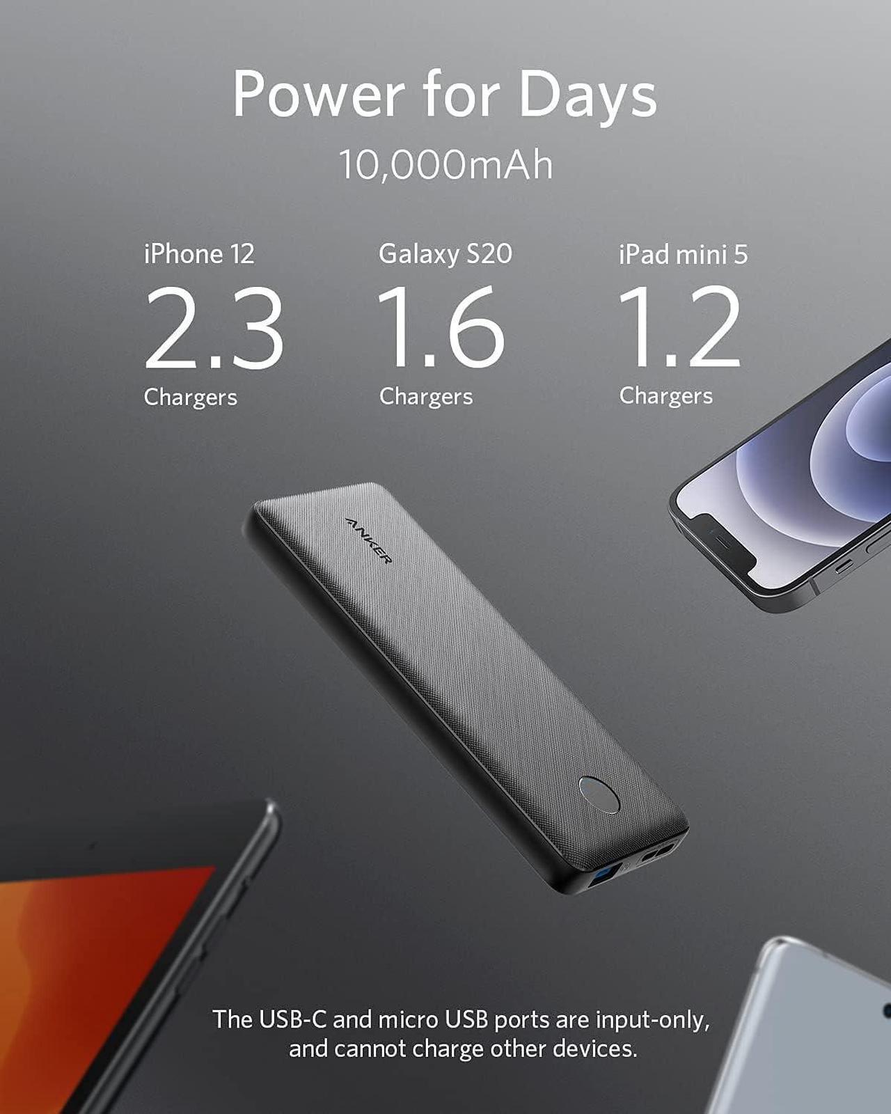 Alt view image 5 of 7 - Anker Portable Charger, Power Bank, 10,000 mAh Battery Pack with PowerIQ Charging Technology and USB-C (Input Only) for iPhone 15/15 Plus/15 Pro/15 Pro Max iPhone 14/13 Series Samsung Galaxy (Renewed)