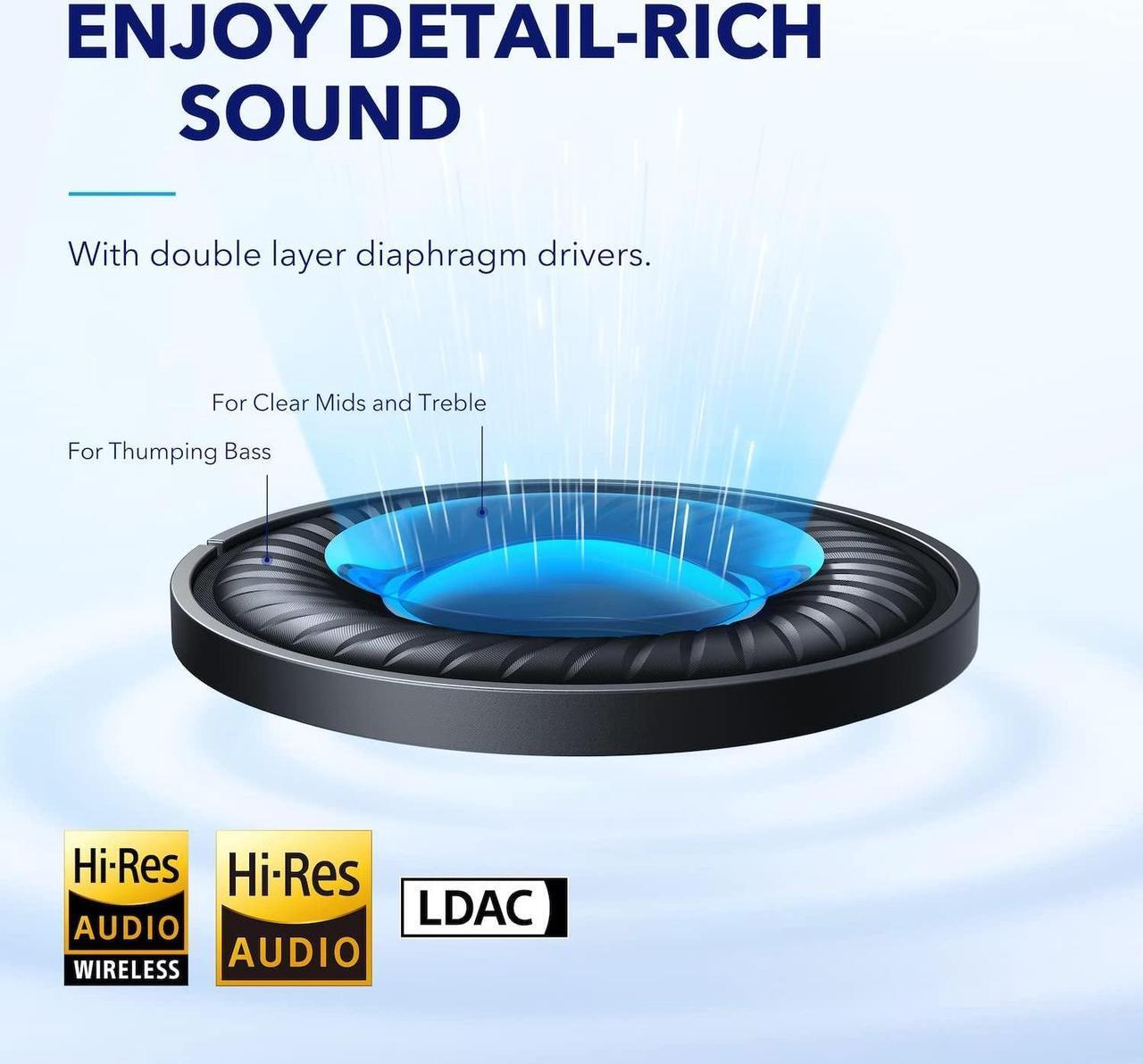 Alt view image 5 of 7 - Soundcore by Anker Space Q45 Adaptive Active Noise Cancelling Headphones, Reduce Noise by Up to 98%, 50H Playtime, App Control, LDAC Hi-Res Wireless Audio, Comfortable Fit, Bluetooth 5.3 (Renewed)