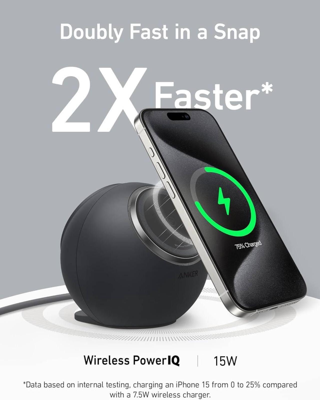 Alt view image 2 of 6 - Anker MagGo Magnetic Charging Station, Qi2 Compatible 15W Ultra-Fast MagSafe Wireless Charger for iPhone 15/14/13, 8-in-1 Power Strip with 3 AC and 4 USB Desktop Charger for MacBook and More