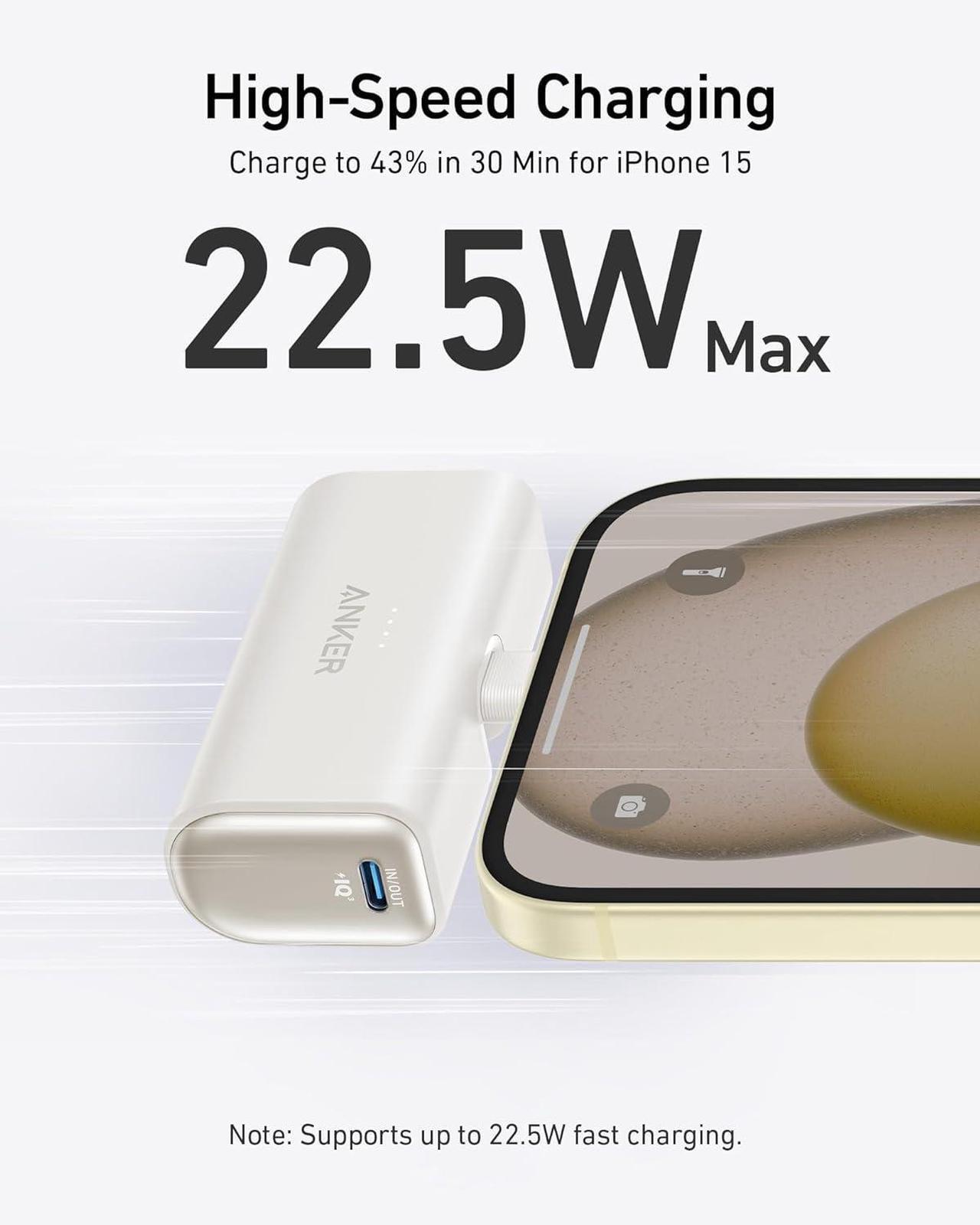 Alt view image 2 of 7 - Anker Nano Power Bank with Built-in Foldable USB-C Connector, 5,000mAh Portable Charger 22.5W, for iPhone 15/15 Plus/15 Pro/15 Pro Max, Samsung S22/23 Series, Huawei, iPad Pro/Air, AirPods, and More