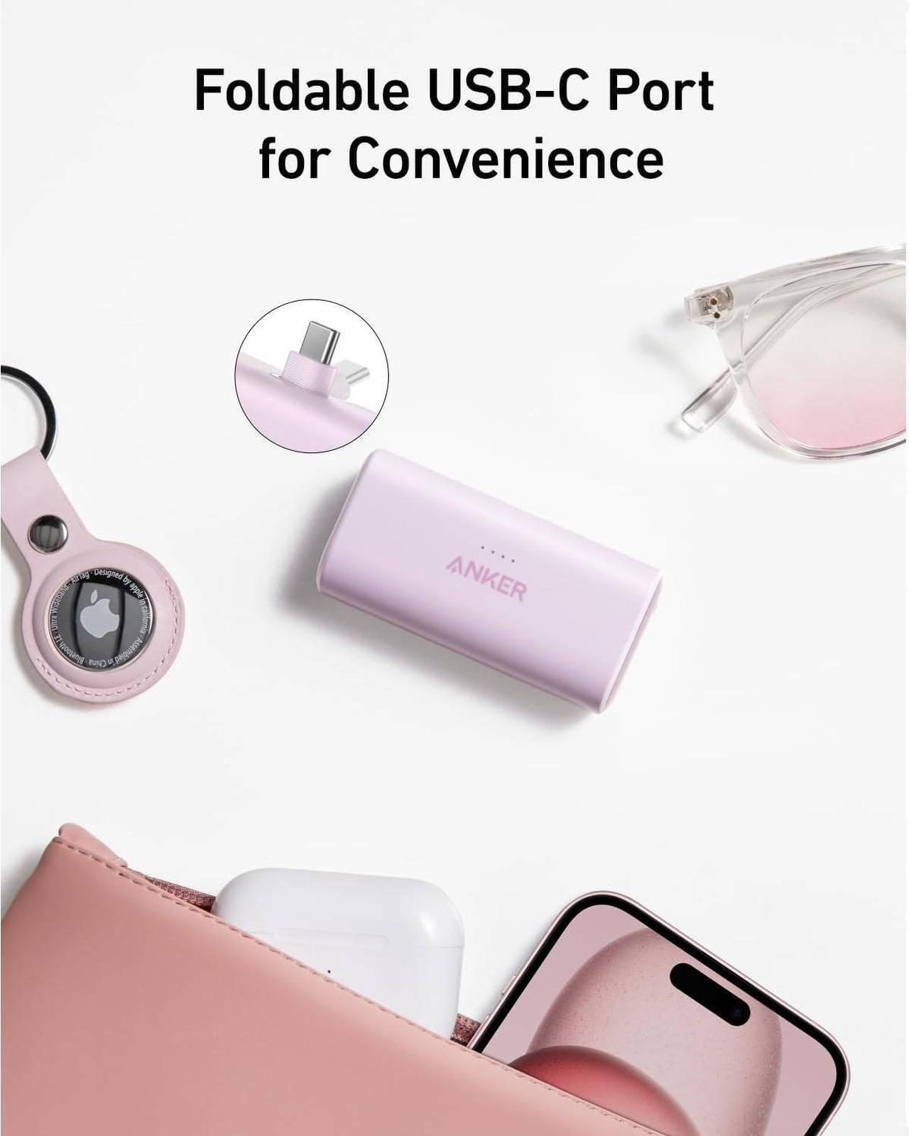 Alt view image 3 of 7 - Anker Nano Power Bank with Built-in Foldable USB-C Connector, 5,000mAh Portable Charger 22.5W, for iPhone 15/15 Plus/15 Pro/15 Pro Max, Samsung S22/23 Series, Huawei, iPad Pro/Air, AirPods, and More