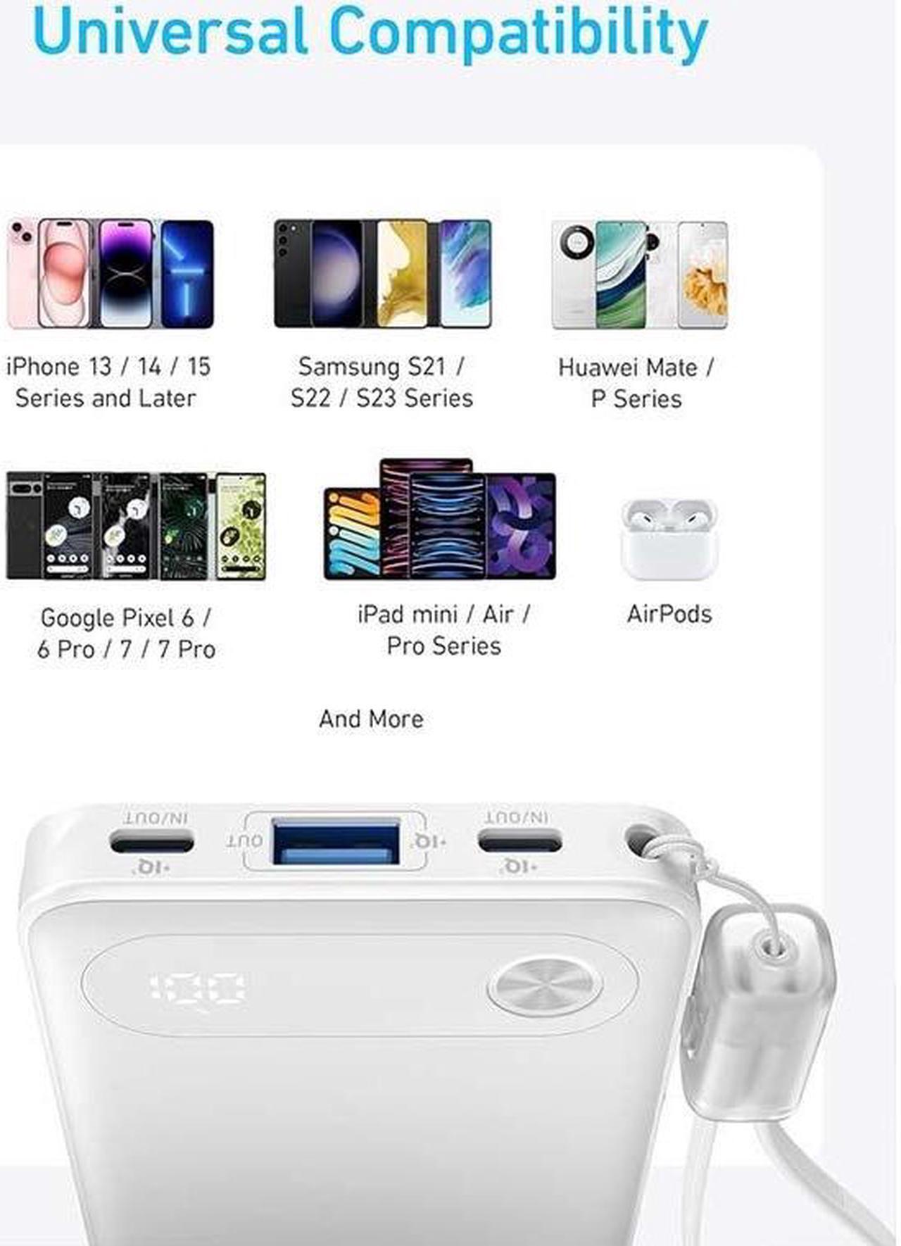 Alt view image 6 of 6 - Anker Power Bank, 10,000mAh Portable Charger with Built-in USB-C Cable and Lanyard, 22.5W Max Output with 2 USB-C and 1 USB-A Port, Battery Pack for iPhone 15/14, Galaxy S23, iPad, AirPods, and More