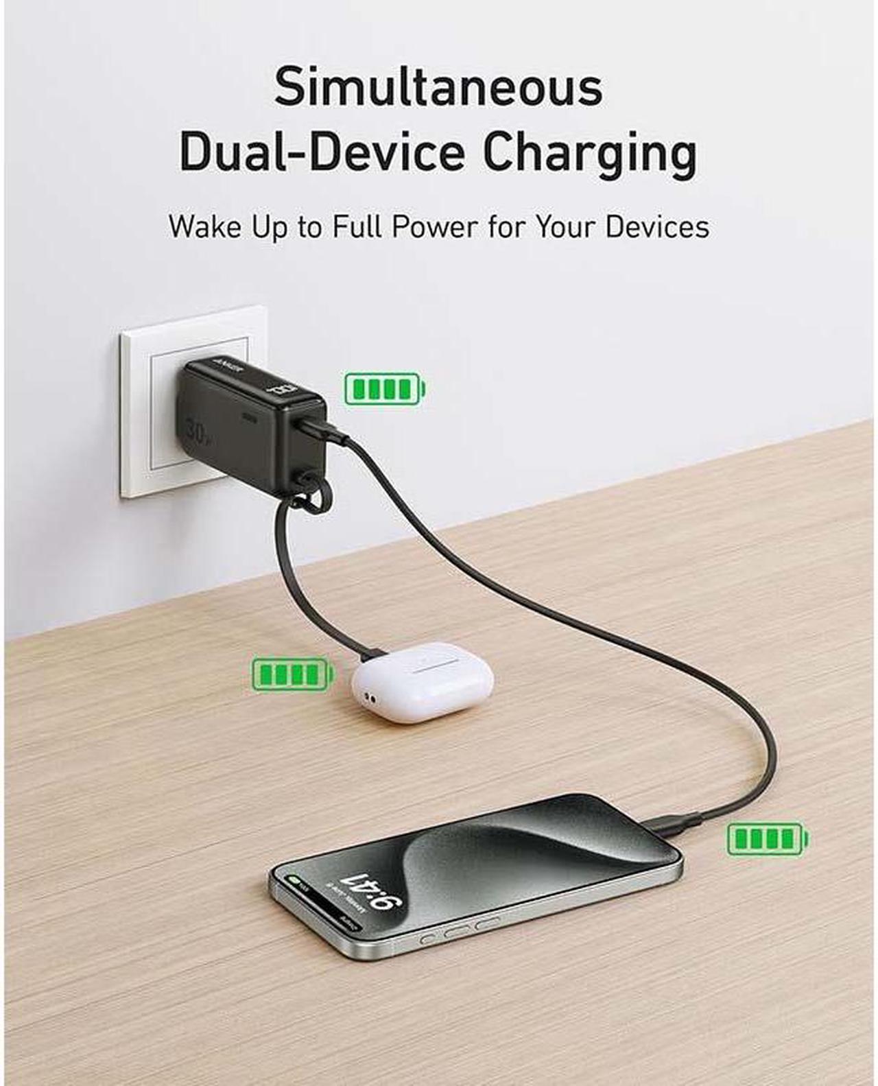 Alt view image 5 of 6 - Anker Power Bank USB C Charger Block, 3-in-1 5,000mAh Portable Charger with Built-in USB-C Cable and Foldable AC Plug, 30W Max Compact Battery Pack, for iPhone 15 Series, Galaxy, MacBook, and More
