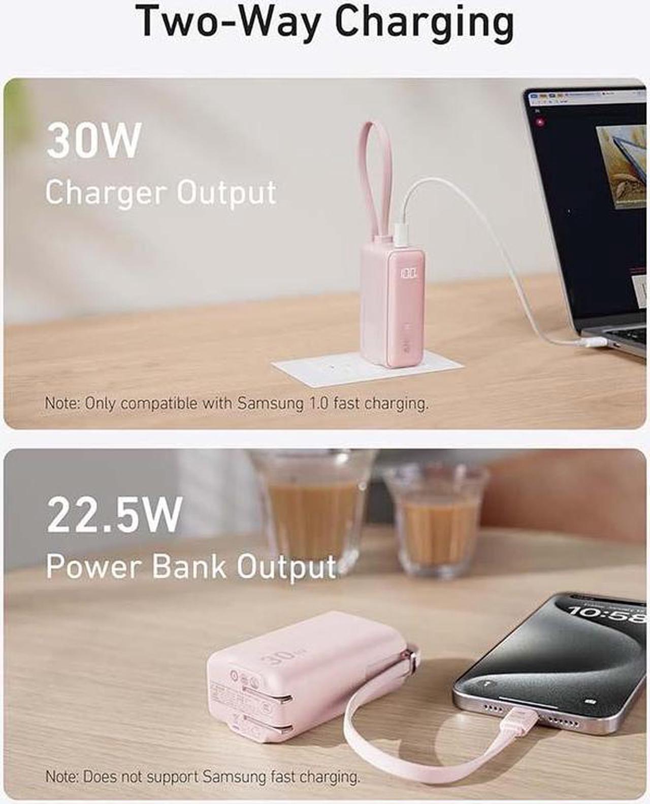 Alt view image 4 of 6 - Anker Power Bank USB C Charger Block, 3-in-1 5,000mAh Portable Charger with Built-in USB-C Cable and Foldable AC Plug, 30W Max Compact Battery Pack, for iPhone 15 Series, Galaxy, MacBook, and More