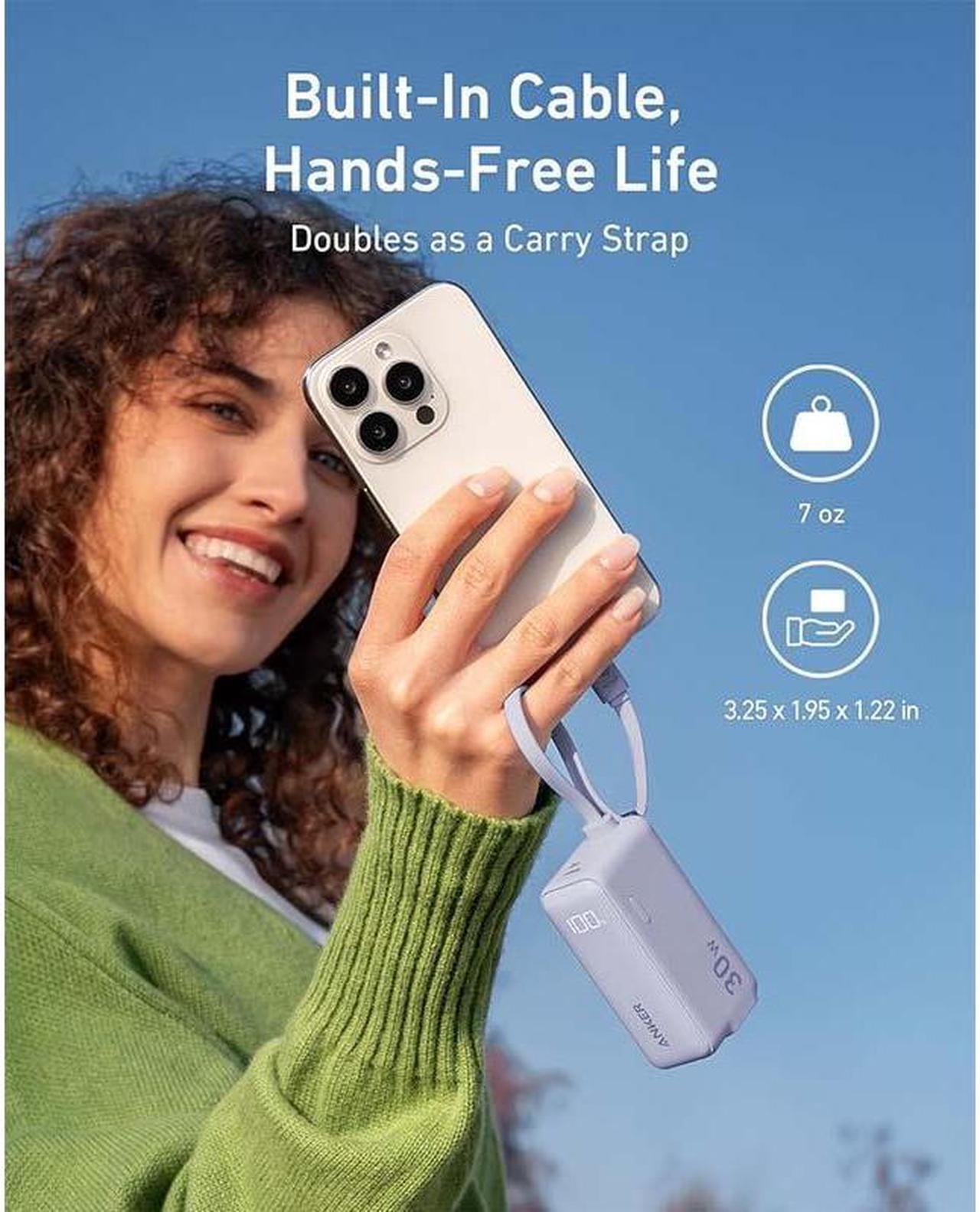 Alt view image 3 of 6 - Anker Power Bank USB C Charger Block, 3-in-1 5,000mAh Portable Charger with Built-in USB-C Cable and Foldable AC Plug, 30W Max Compact Battery Pack, for iPhone 15 Series, Galaxy, MacBook, and More