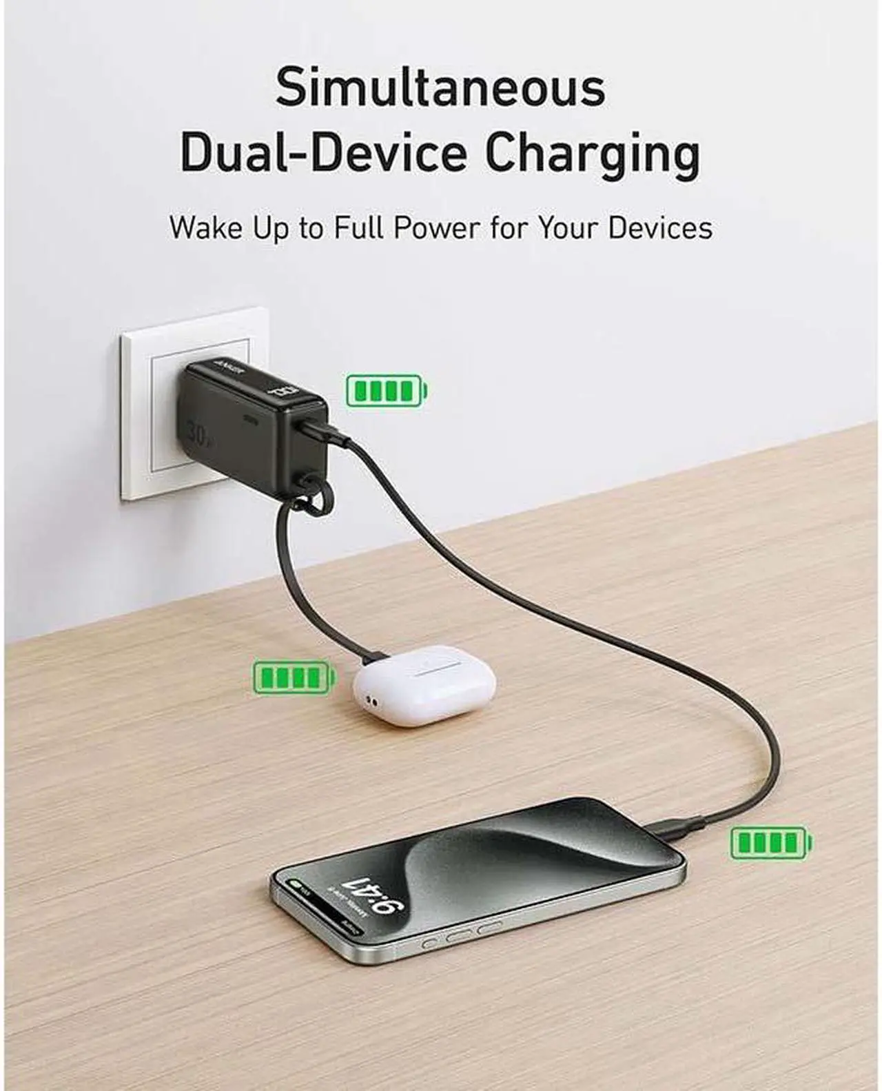 Alt view image 5 of 6 - Anker Power Bank USB C Charger Block, 3-in-1 5,000mAh Portable Charger with Built-in USB-C Cable and Foldable AC Plug, 30W Max Compact Battery Pack, for iPhone 15 Series, Galaxy, MacBook, and More