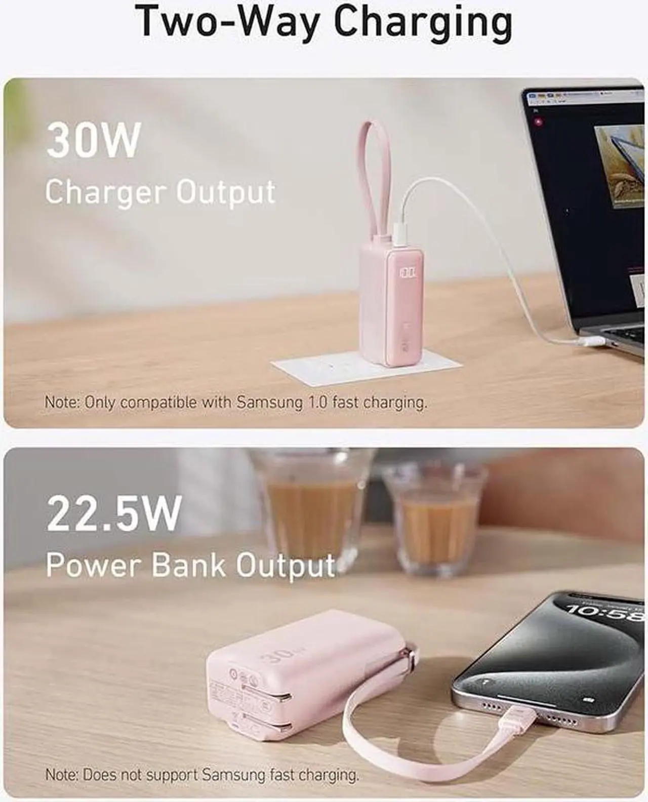 Alt view image 4 of 6 - Anker Power Bank USB C Charger Block, 3-in-1 5,000mAh Portable Charger with Built-in USB-C Cable and Foldable AC Plug, 30W Max Compact Battery Pack, for iPhone 15 Series, Galaxy, MacBook, and More